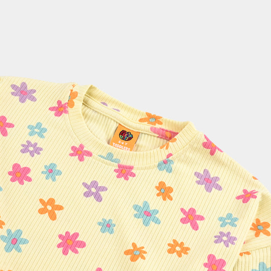 Girls 2x1 Rib T-Shirt H/S MULTI FLOWER - Yellow
