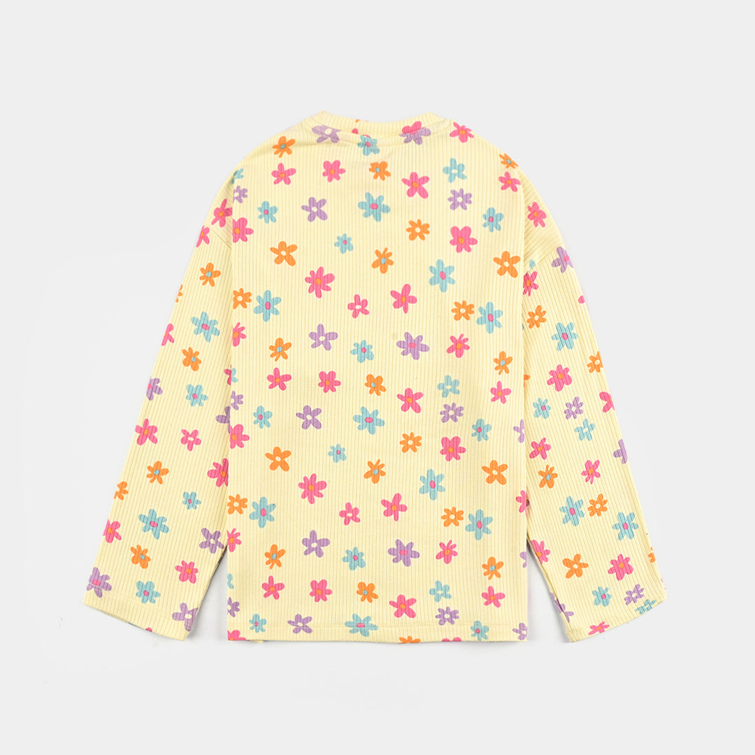 Girls 2x1 Rib T-Shirt H/S MULTI FLOWER - Yellow