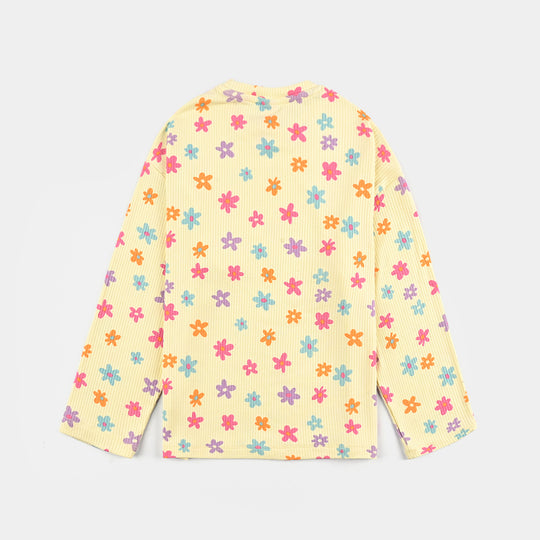 Girls 2x1 Rib T-Shirt H/S MULTI FLOWER - Yellow