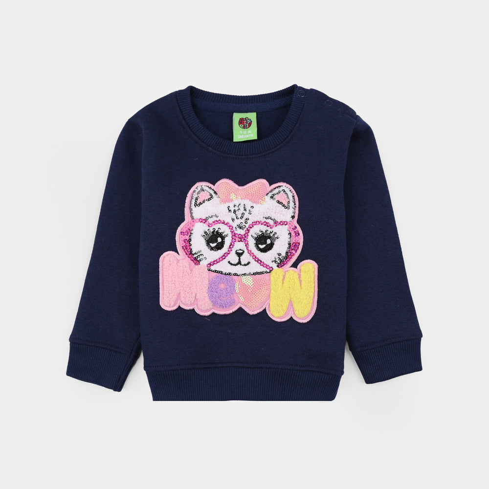 Infant Girls Fleece Sweatshirt (MEOW) - NAVY