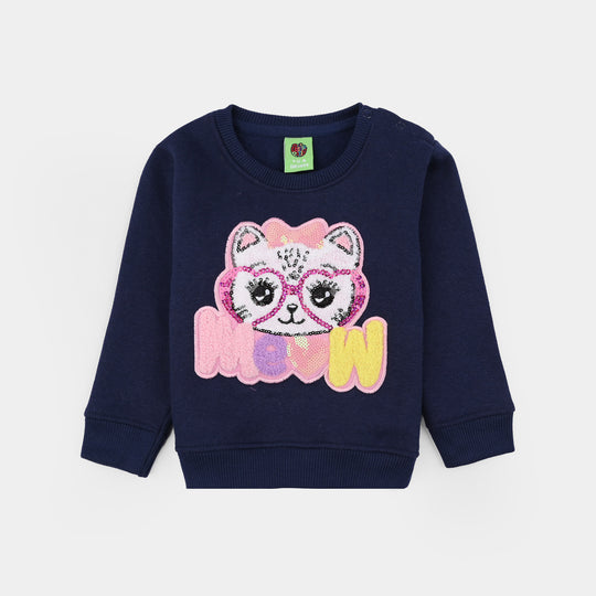 Infant Girls Fleece Sweatshirt MEOW-NAVY