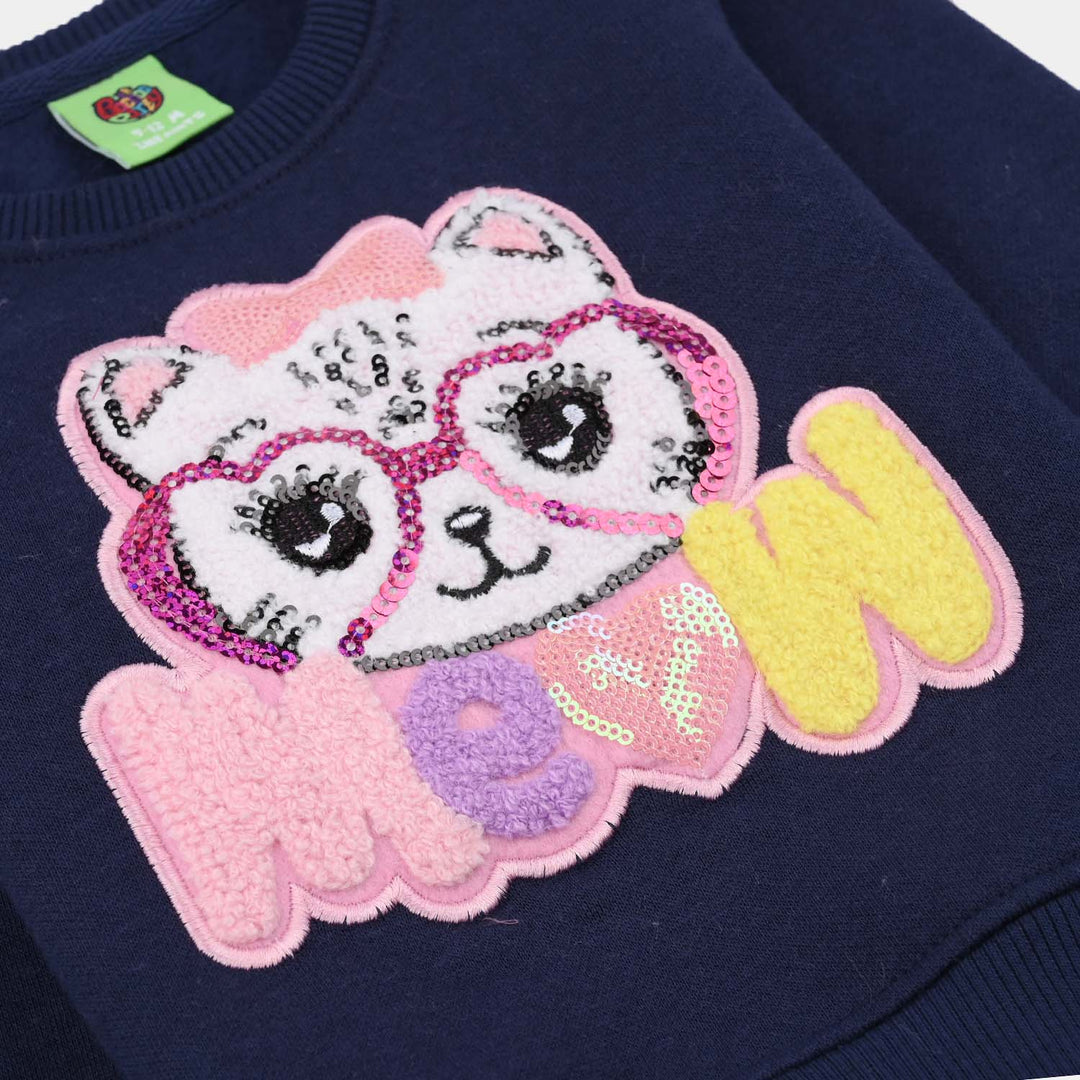 Infant Girls Fleece Sweatshirt MEOW-NAVY