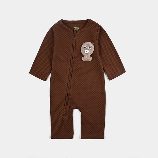 Infant Boys Jacquard Romper CHECKERED BEAR-BROWN