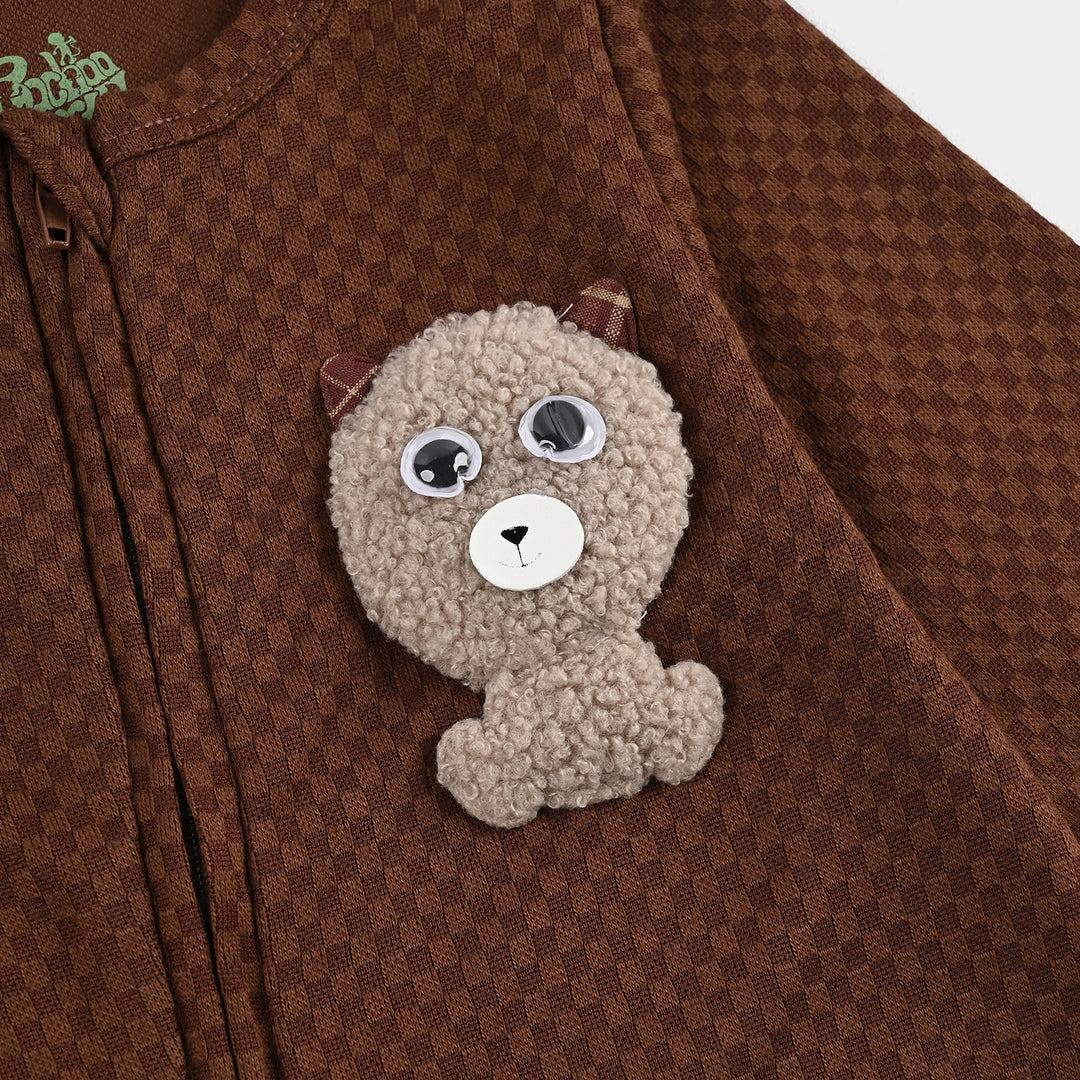 Infant Boys Jacquard Romper CHECKERED BEAR-BROWN