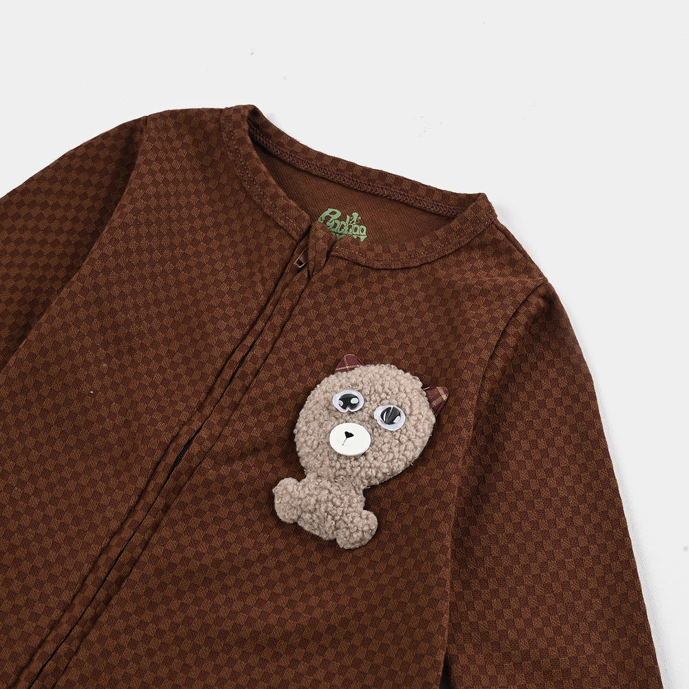 Infant Boys Jacquard Romper CHECKERED BEAR-BROWN
