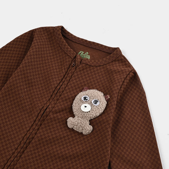 Infant Boys Jacquard Romper CHECKERED BEAR-BROWN