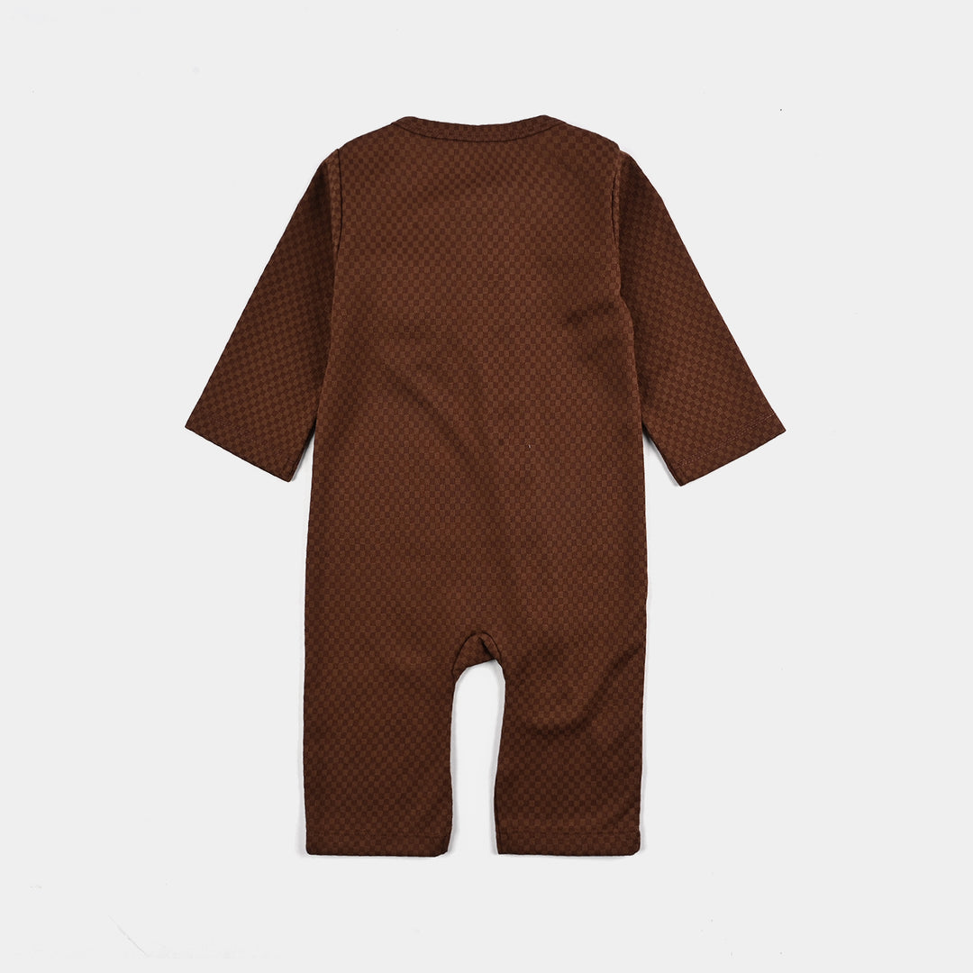 Infant Boys Jacquard Romper CHECKERED BEAR-BROWN