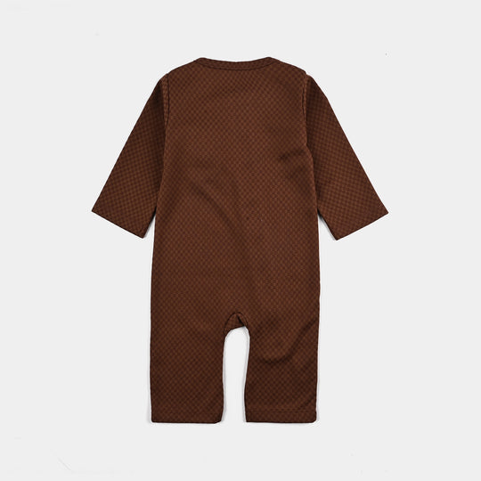 Infant Boys Jacquard Romper CHECKERED BEAR-BROWN