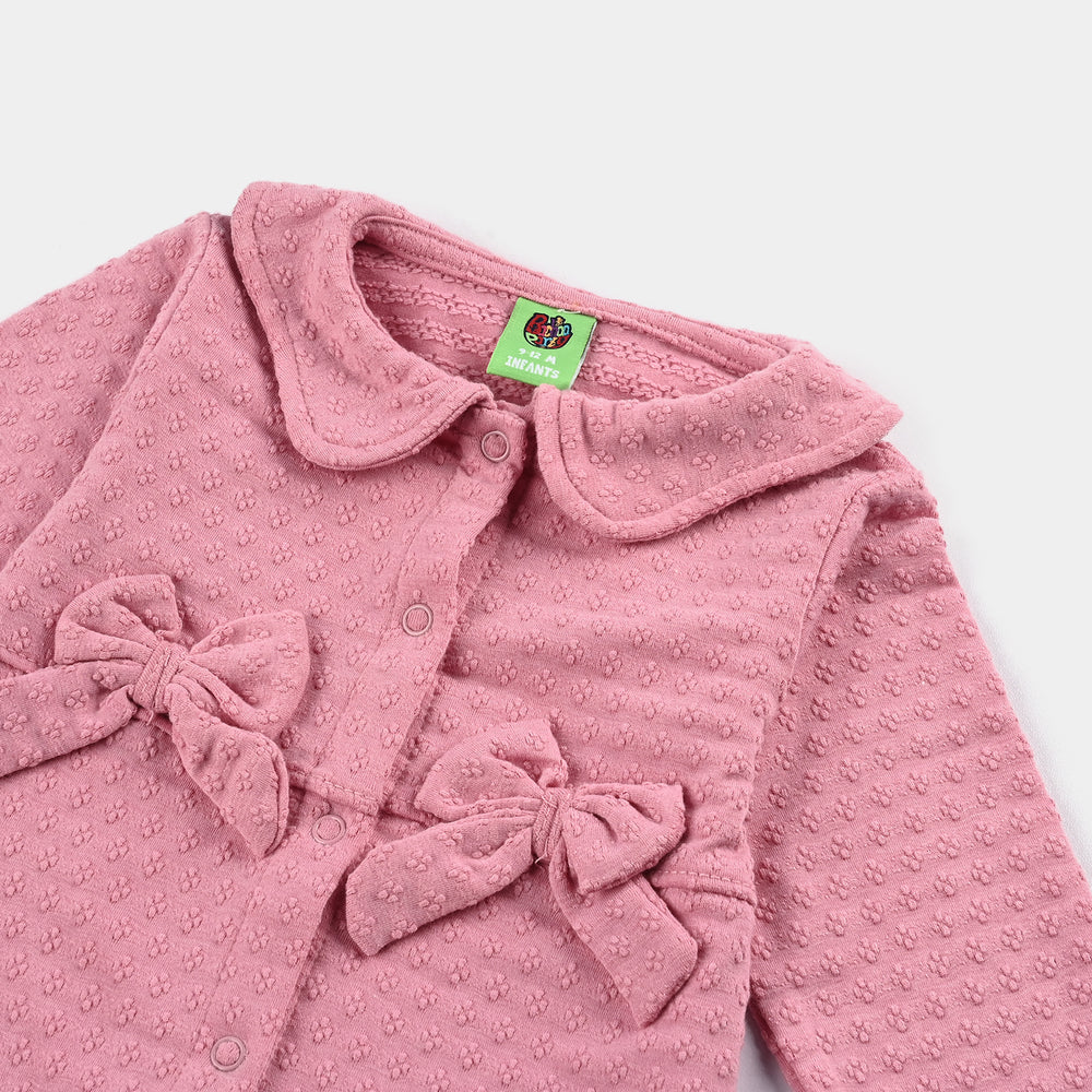 Infant Girls Jacquard Romper BOW BLISS - Pink