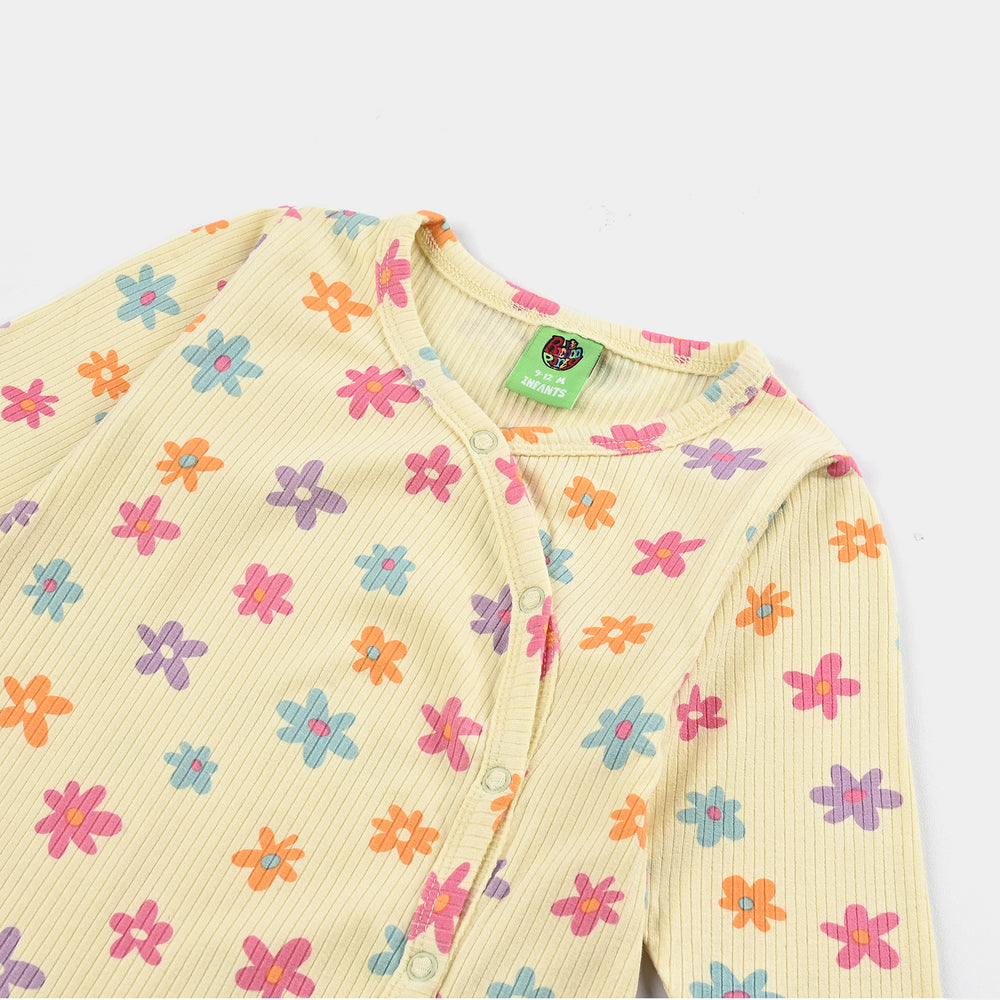 Infant Girls 2x1 Rib Romper FLOWERS - Lemon Drop