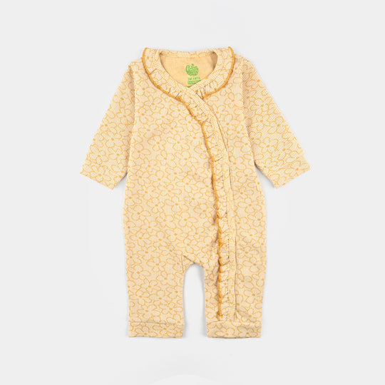 Infant Girls Jacquard Romper FLORAL FRILL - Yellow