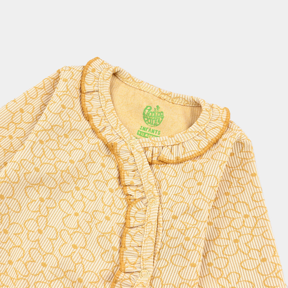 Infant Girls Jacquard Romper FLORAL FRILL - Yellow