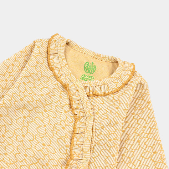 Infant Girls Jacquard Romper FLORAL FRILL - Yellow