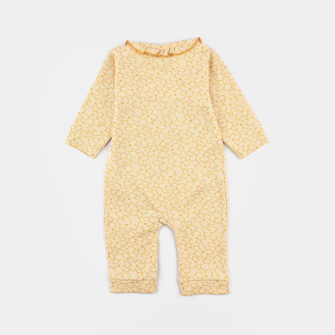 Infant Girls Jacquard Romper FLORAL FRILL - Yellow