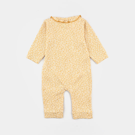Infant Girls Jacquard Romper FLORAL FRILL - Yellow