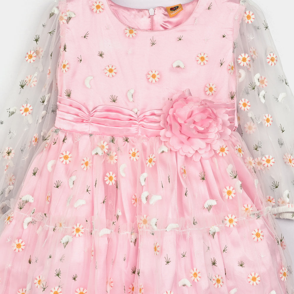 Girls Net Fancy Frock-Pretty - Lt Pink