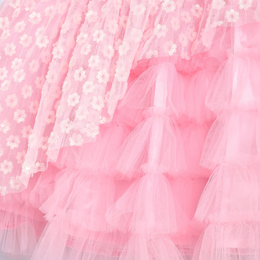 Girls Sequence Fancy Frock-Wonder - Lt Pink
