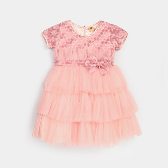 Girls Net Fancy Frock-Classic-Light Pink