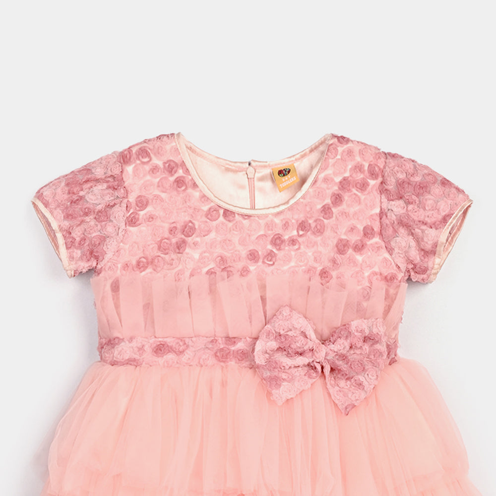 Girls Net Fancy Frock-Classic-Light Pink
