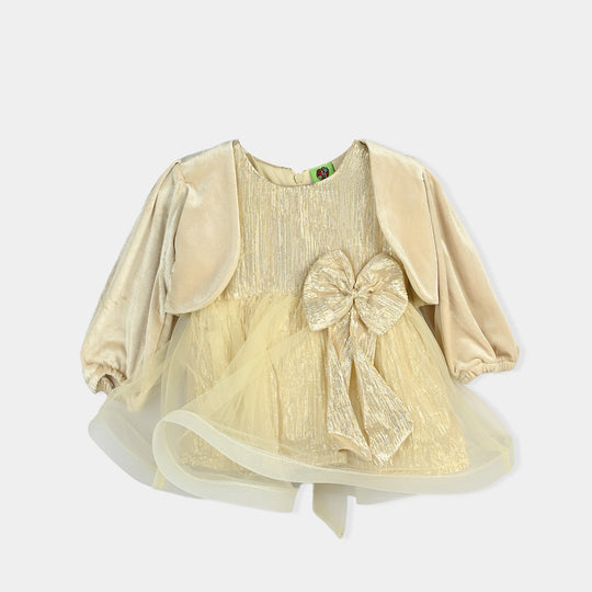 Infant Girls Organza Fancy Frock Glittery - Beige