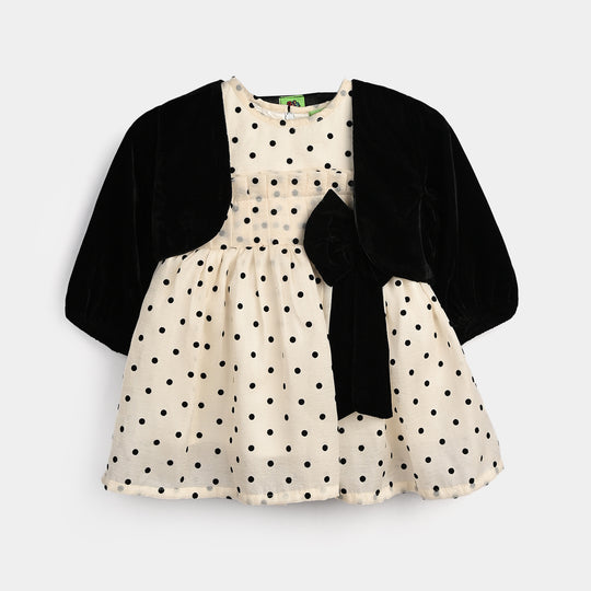 Infant Girls Net Fancy Frock-Polka Dot-OFF-White