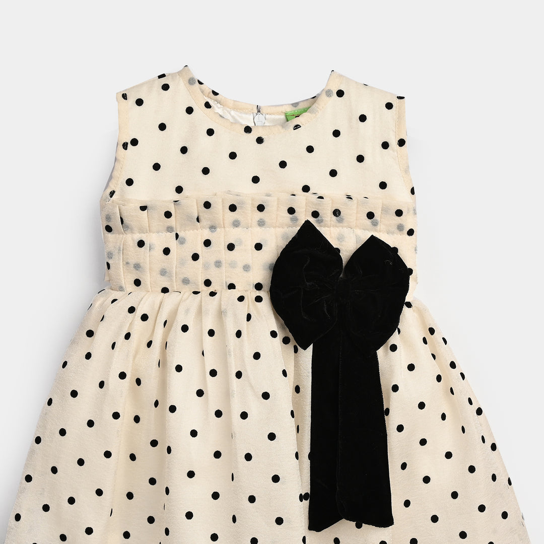 Infant Girls Net Fancy Frock-Polka Dot-OFF-White