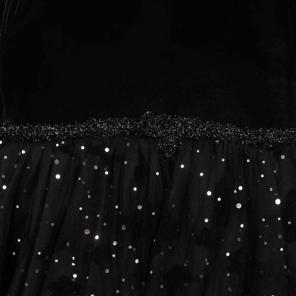 Girls Velvet Fancy Frock-Butterfly-BLACK