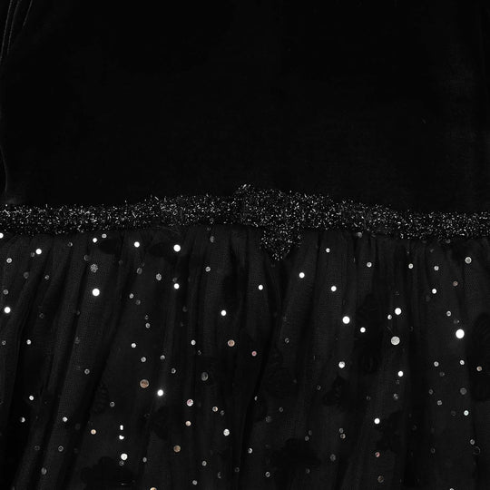 Girls Velvet Fancy Frock-Butterfly-BLACK