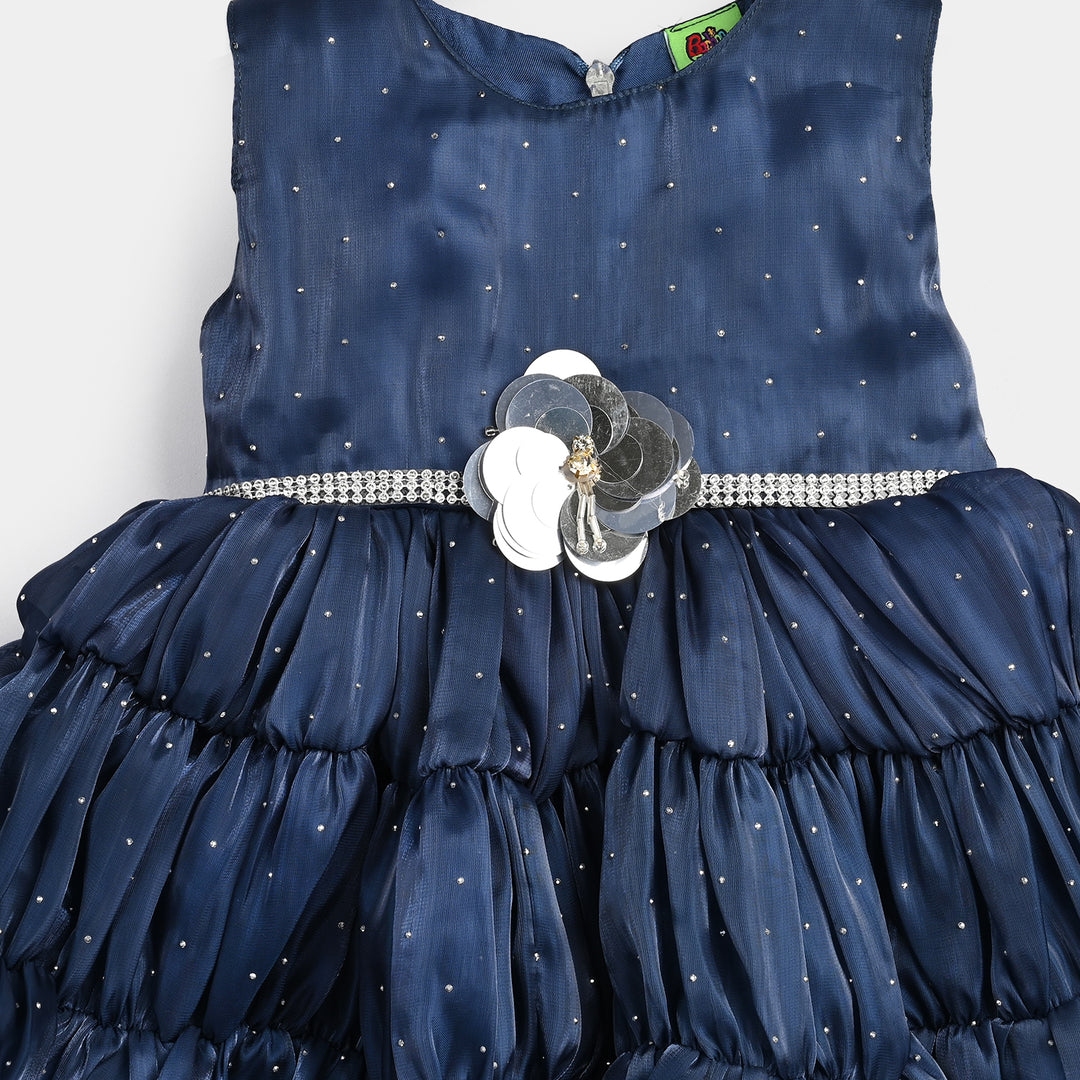 Infant Girls Organza Fancy Frock-Glow-Blue