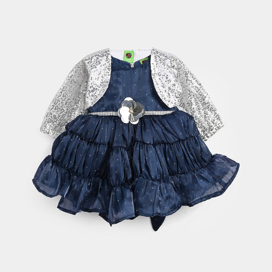 Infant Girls Organza Fancy Frock-Glow-Blue