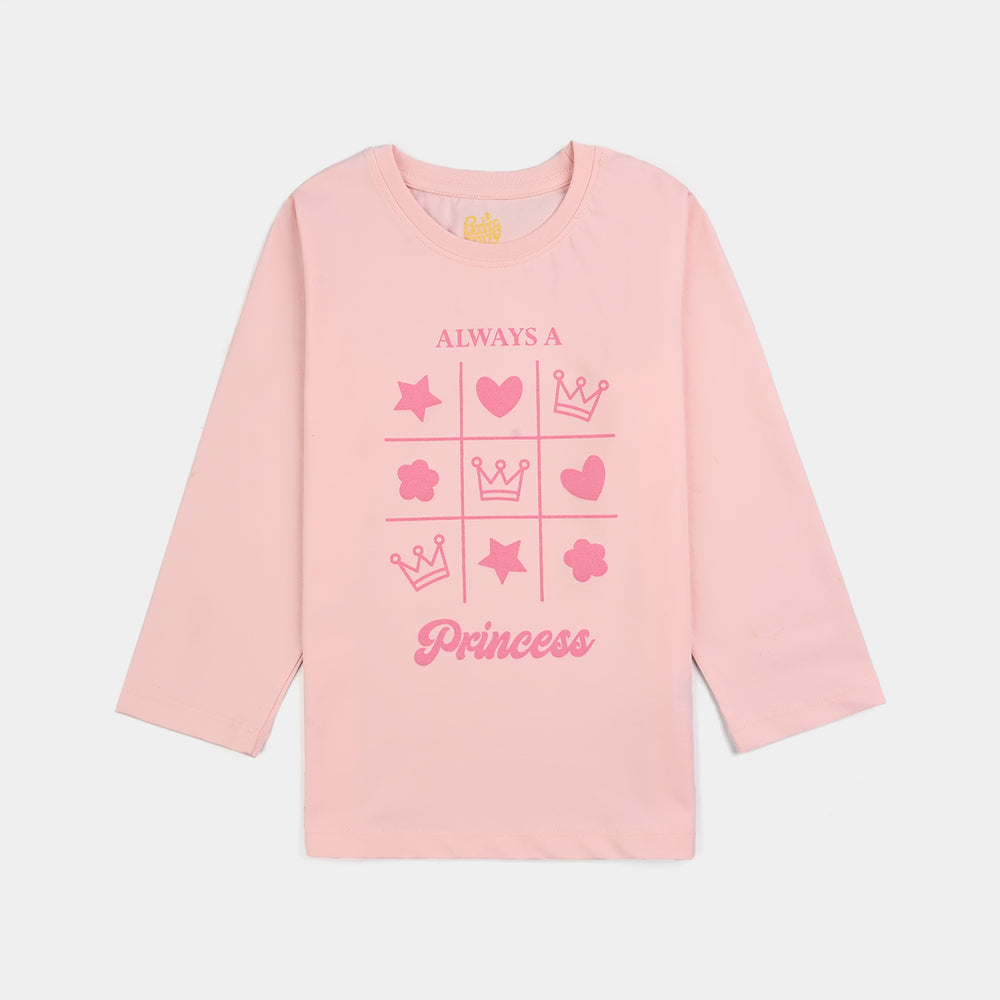 Girls Poly Cotton Jersey Night Suit ALWAYS A PRINCESS-Pink