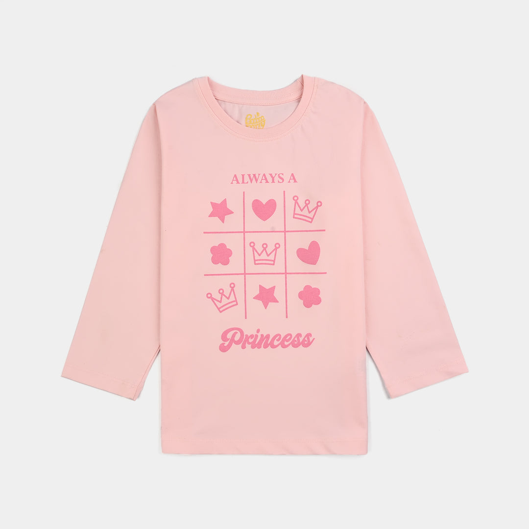Girls Poly Cotton Jersey Night Suit ALWAYS A PRINCESS-Pink