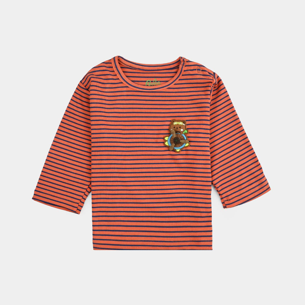 Infant Boys Jersey T-Shirt F/S - Bear Stripe - Rust