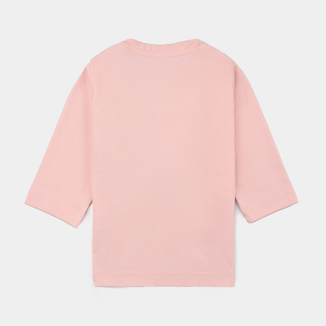 Infant Girls Poly Cotton Jersey Night Suit-Pink