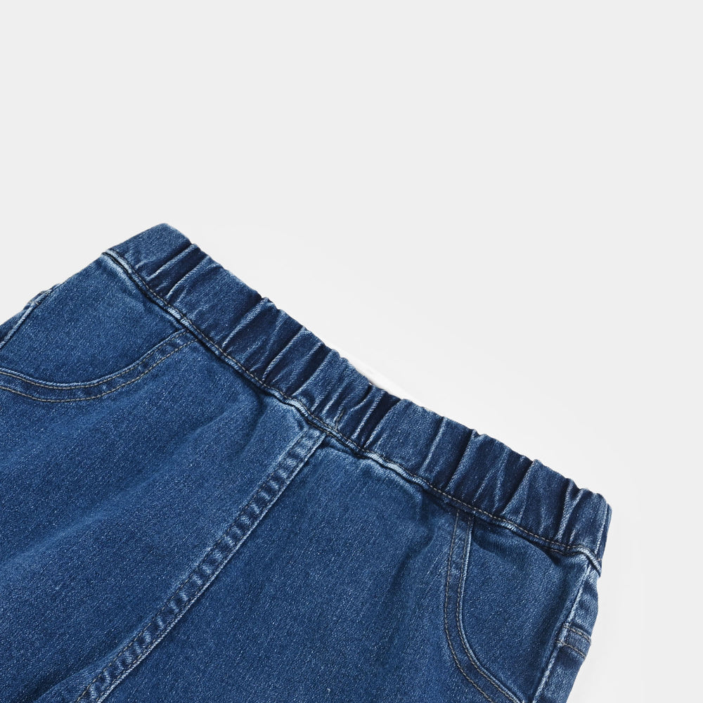 Girls Denim Stretch Jeggings Side Studs-Mid Blue