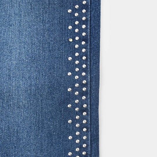 Girls Denim Stretch Jeggings Side Studs-Mid Blue