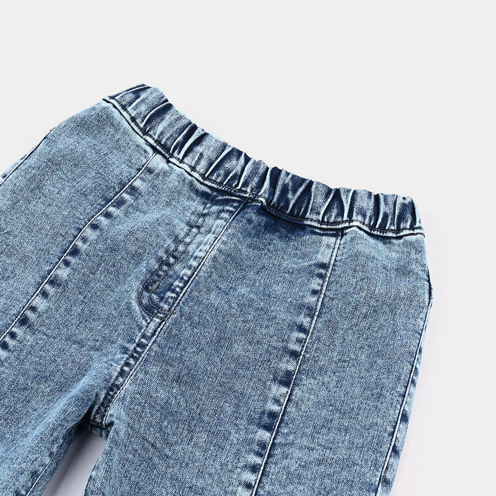 Girls Denim Stretch Jeggings Pleated - LIGHT BLUE