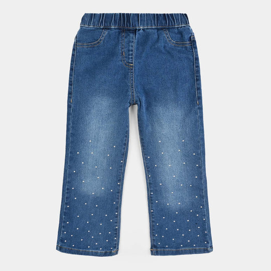 Girls Denim Stretch Jeggings Studded Flared-DARK BLUE