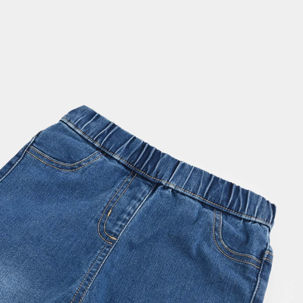 Girls Denim Stretch Jeggings Studded Flared-DARK BLUE