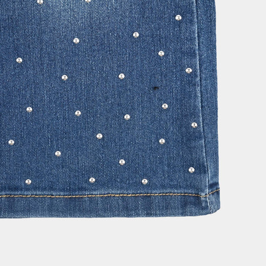 Girls Denim Stretch Jeggings Studded Flared-DARK BLUE
