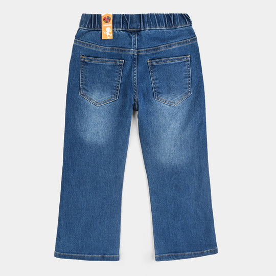 Girls Denim Stretch Jeggings Studded Flared-DARK BLUE