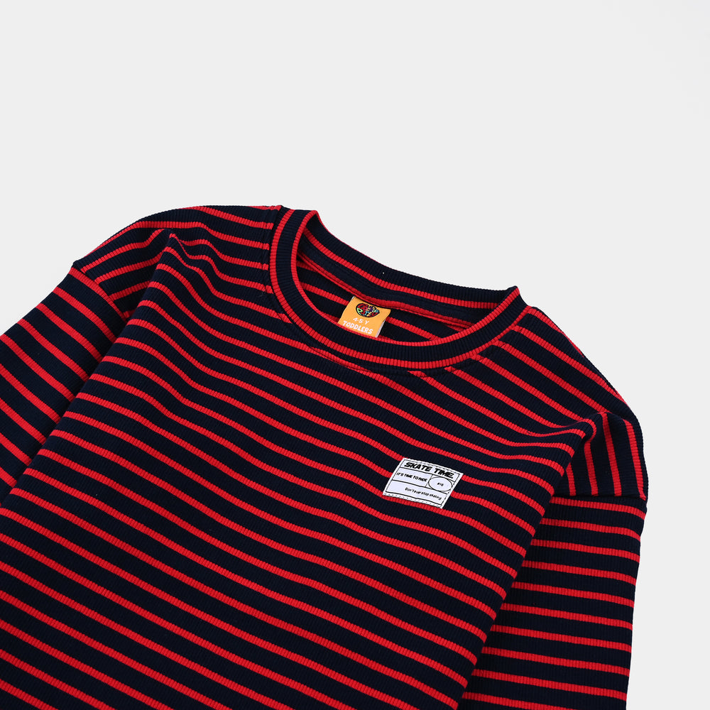 Boys Rib T-Shirt F/S SKATE TIME - Navy/Red Stripe