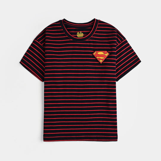 Boys Microfiber Jersey T-Shirt H/S - Blue/Red/Stripe