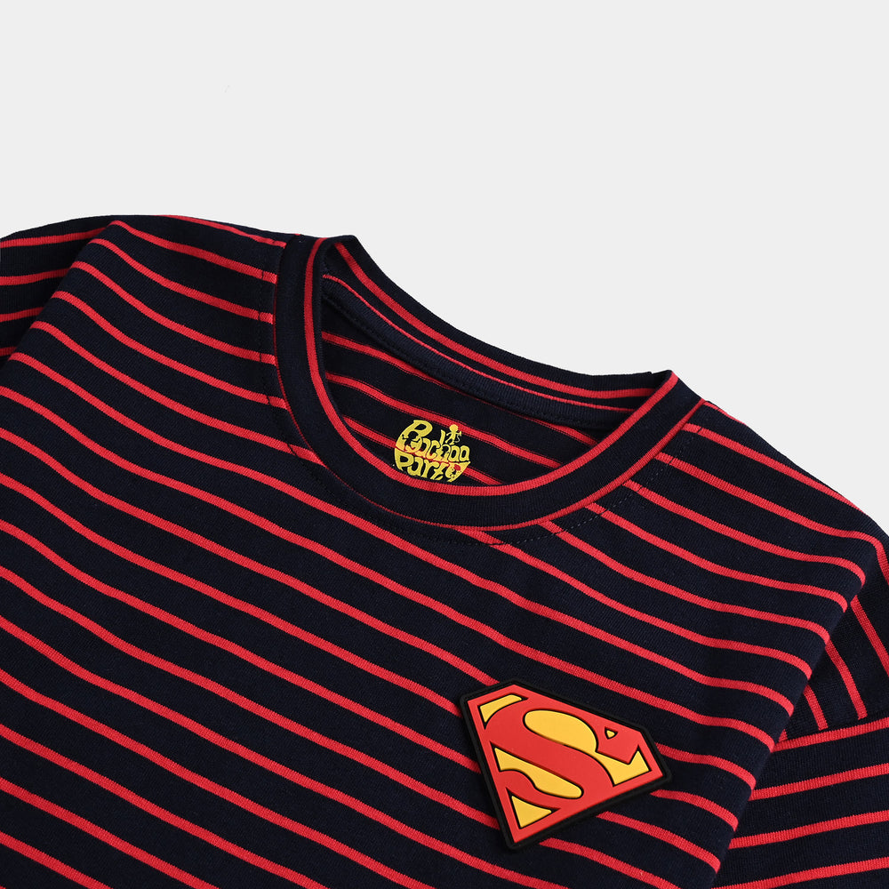 Boys Microfiber Jersey T-Shirt H/S - Blue/Red/Stripe