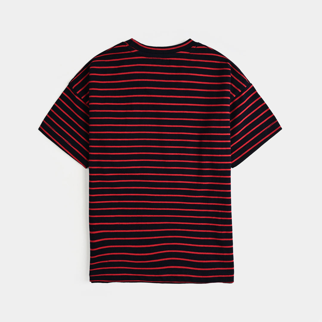 Boys Microfiber Jersey T-Shirt H/S - Blue/Red/Stripe