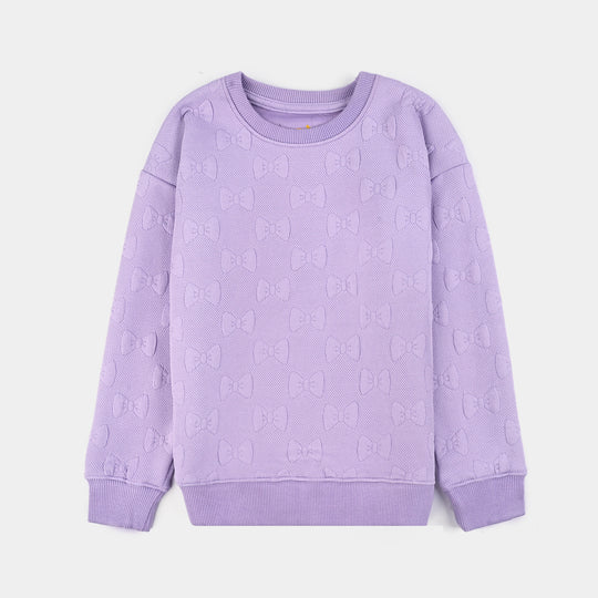 Girls Jacquard Sweatshirt EMBOSSED BOW 1-Purple