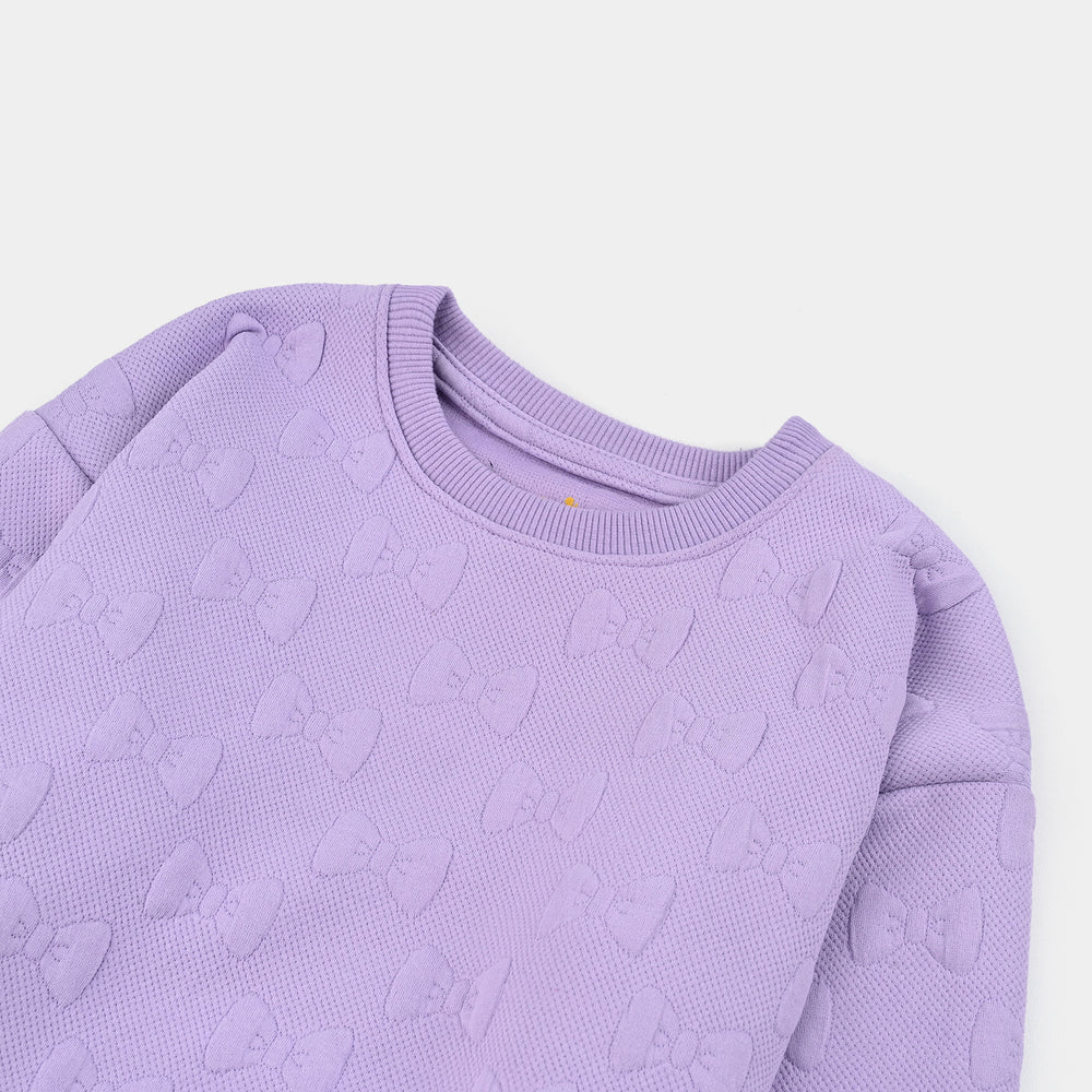 Girls Jacquard Sweatshirt EMBOSSED BOW 1-Purple