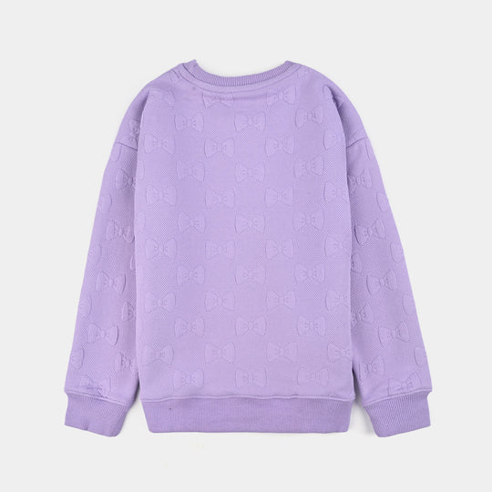 Girls Jacquard Sweatshirt EMBOSSED BOW 1-Purple