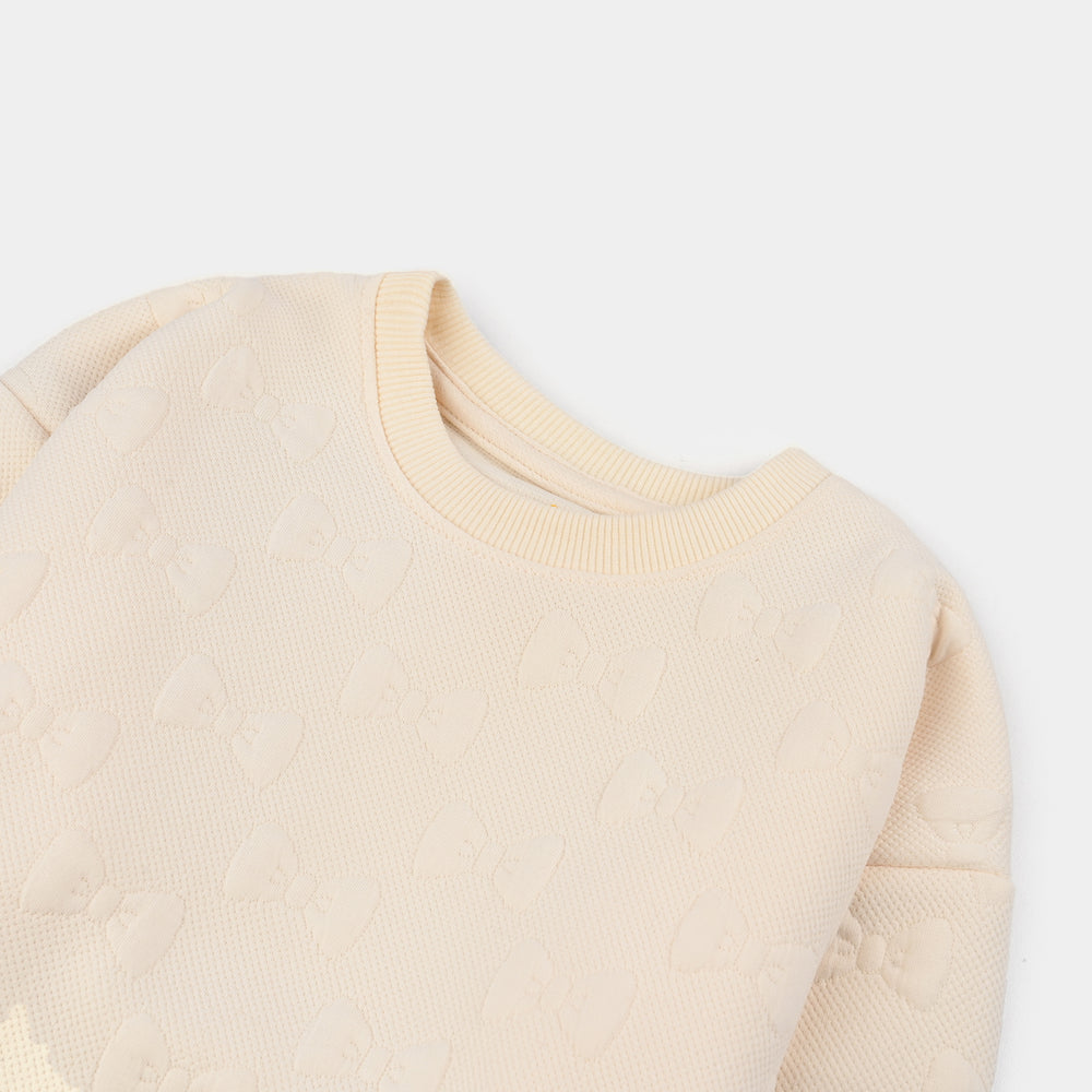 Girls Jacquard Sweatshirt EMBOSSED BOW 2-White