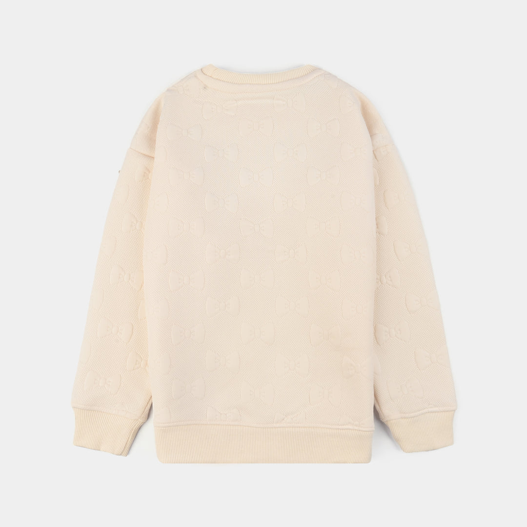 Girls Jacquard Sweatshirt EMBOSSED BOW 2-White